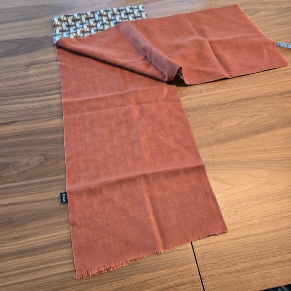 Scarf Long Rectangle Geometric Fringed Silk Wool Blend Neutral 11 x 54 - Picture 5 of 6